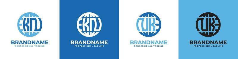 Letter KN and NK Globe Logo Set, suitable for any business with KN or NK initials. vector