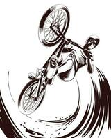 Illustration of BMX racing bikes in an extreme sports silhouette, emphasizing the concept of extreme sports vector
