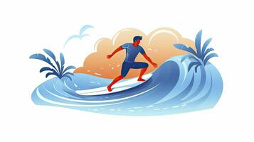 AI generated Sleek Surfer Catching a Wave Minimalist UI Flat Illustration photo