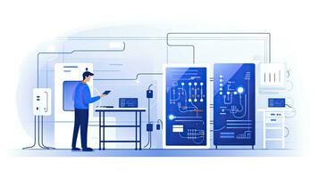 AI generated Minimalist UI illustration of an electrical engineer wiring a circuit board photo