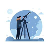 AI generated Minimalist UI illustration of an astronomer gazing through a telescope in a flat illustration style on a white background. photo