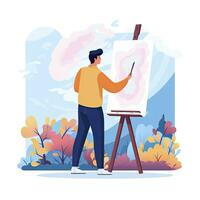 AI generated Minimalist UI illustration of an artist painting a canvas in a flat illustration style on a white background photo