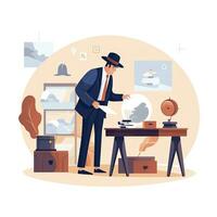 AI generated Antique Dealer Appraising Vintage Items, Flat Design Illustration on White photo