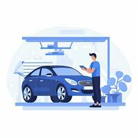 ai generado minimalista ui ilustración de un mecánico reparando un coche en un plano ilustración estilo en un blanco antecedentes foto