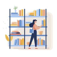 AI generated Minimalist UI illustration of a librarian shelving books in a flat illustration style on a white background photo