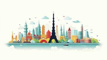 AI generated Stylized World Map with Iconic Landmarks Minimalist Flat Design Illustration photo