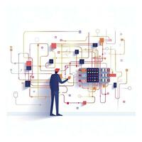 AI generated Minimalist UI illustration of an electrical engineer wiring a circuit board photo