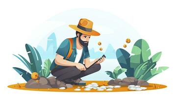 AI generated Minimalist UI illustration of an archaeologist uncovering artifacts in a flat illustration style on a white background photo