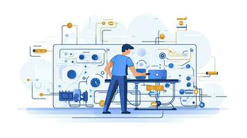 AI generated Minimalist UI illustration of an electrical engineer wiring a circuit board photo