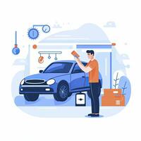 ai generado minimalista ui ilustración de un mecánico reparando un coche en un plano ilustración estilo en un blanco antecedentes foto