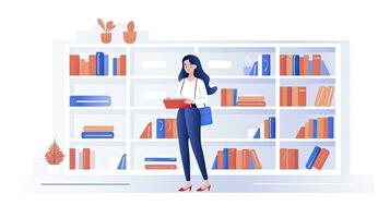 AI generated Minimalist UI illustration of a librarian shelving books in a flat illustration style on a white background photo