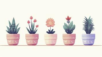 AI generated Minimalist UI illustration of a potted succulent collection in a flat illustration photo