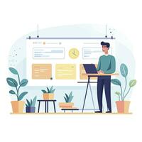 AI generated Minimalist UI illustration of a teacher giving an online lecture in a flat illustration style on a white background photo