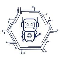 charla larva del moscardón línea icono.lindo logo charla larva del moscardón androide robot en un tecnología marco con un microcircuito patrón.cliente apoyo Servicio robot.vector icono aislado en blanco antecedentes vector