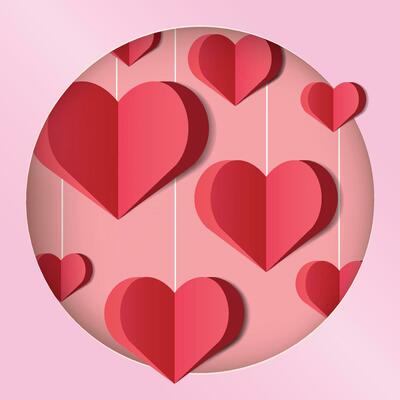 Papercut craft art hearts in a round frame,Valentine's Day concept.Romantic illustrationPaper cut out hearts vector illustration for holiday decoration,greeting cards,banner,poster,print