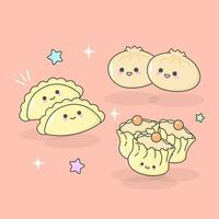 Vector Dimsum Bakpao Pastel Siomay with cute facial expressions and pastel colour