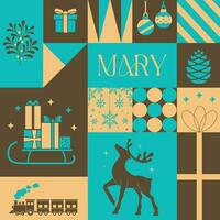 Mary Christmas seamless pattern in scandinavian style postcard with Retro clean concept design vector