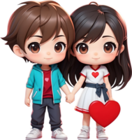 AI generated cartoon couple with heart for valentine day png