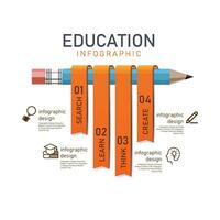 Education infographic template elegant pencil ribbon vector