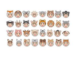 Funny Animal Head Avatar. Cute Animal Cartoon. Simple Baby Face Collection. Vector Illustrations on White Background