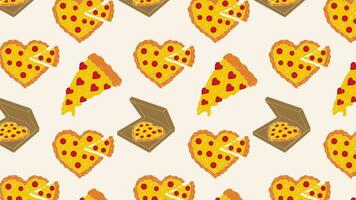 Pizza in the form of a heart animation Loop Background. Video flat cartoon animation design element. 4K video footage