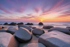 AI generated beautiful rocks on the beach at sunset. Pro Photo