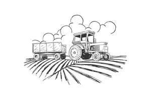 Vector illustration of truck on a farm in vintage style