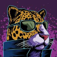 Vector illustration of a leopard head wearing glasses and a jacket