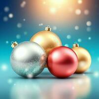 Christmas background with christmas balls ornaments hanging with copy space. Christmas decoration concept by AI Generated photo