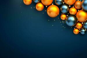 Christmas background with christmas balls ornaments hanging with copy space. Christmas decoration concept by AI Generated photo