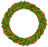 Watercolor wreath with christmas tree branches and holly berries png