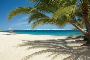 AI generated Palm fronds on sandy beach. Pro Photo