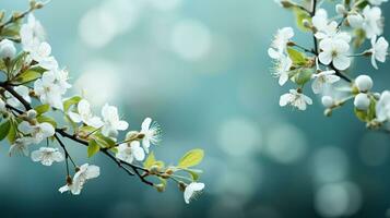 ai generado azul primavera antecedentes con Cereza flores y bokeh en el antecedentes. generado por artificial inteligencia foto