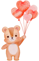 Watercolor Brown Color Teddy Bear Holding Balloons png