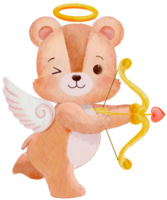 Watercolor Cupid Teddy Bear Holding Bow and Arrow png