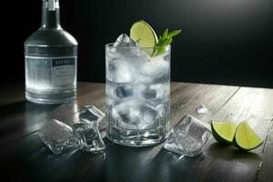 AI generated Gin tonic splash with ice cubes. Pro Photo