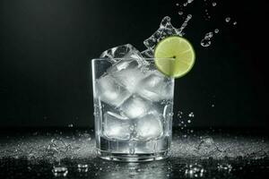 AI generated Gin tonic splash with ice cubes. Pro Photo