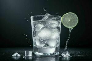 AI generated Gin tonic splash with ice cubes. Pro Photo