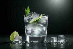 AI generated Gin tonic splash with ice cubes. Pro Photo