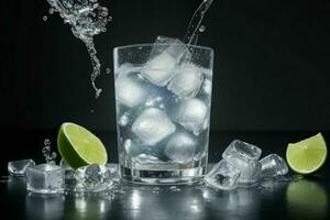 AI generated Gin tonic splash with ice cubes. Pro Photo