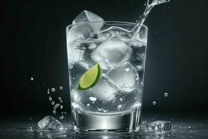 AI generated Gin tonic splash with ice cubes. Pro Photo