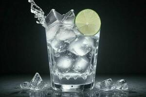 AI generated Gin tonic splash with ice cubes. Pro Photo