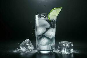 AI generated Gin tonic splash with ice cubes. Pro Photo