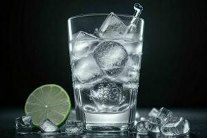 AI generated Gin tonic splash with ice cubes. Pro Photo