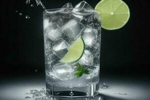 AI generated Gin tonic splash with ice cubes. Pro Photo