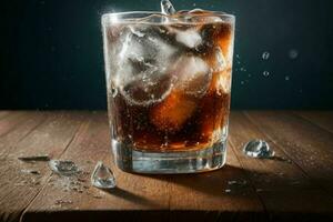 AI generated Cola splash with ice cubes. Pro Photo