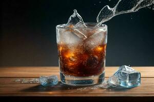 AI generated Cola splash with ice cubes. Pro Photo
