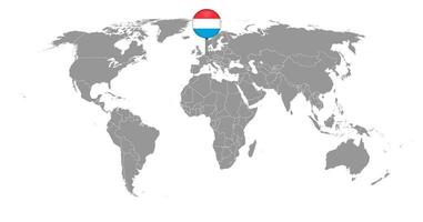 Pin map with Luxembourg flag on world map. Vector illustration.