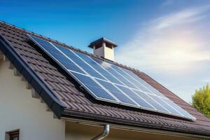 ai generado solar paneles en el techo de el casa muestra el utilizar de renovable energía en diario vida.por generativo ai. foto