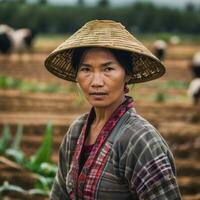 ai generado armonía en el campos retratos de asiático hembra agricultores foto